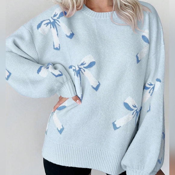 Bowknot Pattern Long Sleeve Knit Sweater - Picture 3 of 8